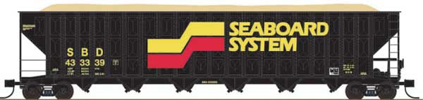 Trainworx N Greenville 7000-Cubic Foot Wood Chip Hopper - Ready to Run -- Seaboard System #433449 (black, white, yellow, red)