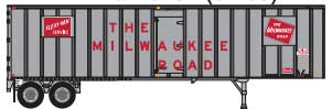 Trainworx Flexi-Van 40' Exterior-Post Semi Trailer with Curb Door - Assembled -- Milwaukee Road 11 (silver, red, Spelled-Out Roadname and Logo) - 744-4043411