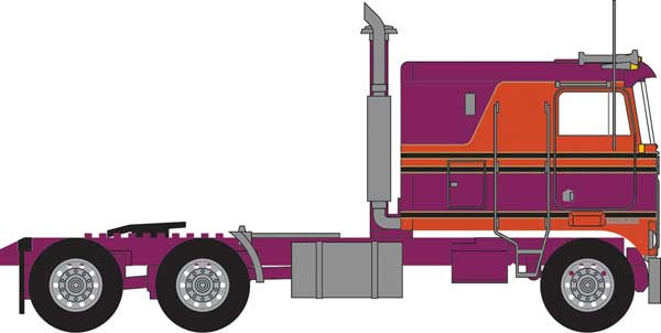 Trainworx N 1970s Kenworth K100 Salem Tractor w/VIT Flat-Top Sleeper Cab - Assembled -- Burgundy, Orange