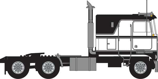 Trainworx N 1970s Kenworth K100 Potomac Tractor w/VIT Flat-Top Sleeper Cab - Assembled -- Black, White