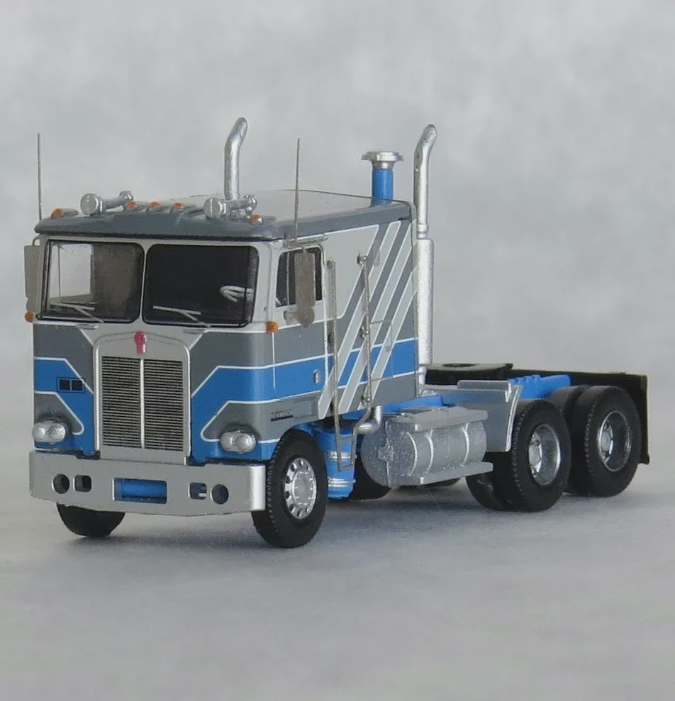 Trainworx N 1970s Kenworth K100 Salem Tractor w/VIT Flat-Top Sleeper Cab - Assembled -- Gray, Blue