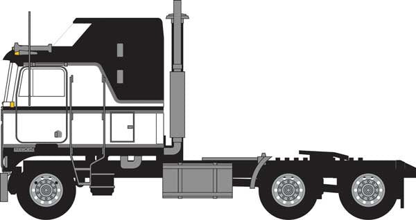 Trainworx N 1970s Kenworth K100 Potomac Tractor w/Aerodyne Sleeper Cab - Assembled -- Black, White