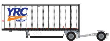 Trainworx N 28' Pup Van Trailer with Converter Dolly - Assembled -- YRC Freight #3 (white, orange, blue)