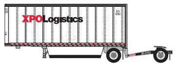 Trainworx N 28' Pup Van Trailer with Converter Dolly - Assembled -- XPO Logistics #3 (white, red)