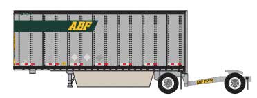 Trainworx N 28' Pup Van Trailer with Converter Dolly - Assembled -- ABF #4 (gray, green, yellow; Logo in Upper Front)
