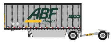 Trainworx N 28' Pup Van Trailer with Converter Dolly - Assembled -- ABF Freight #9 (gray, green, yellow; Large Centered Logo)