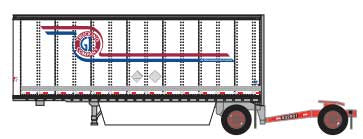 Trainworx N 28' Pup Van Trailer with Converter Dolly - Assembled -- GI Trucking #2 (white, red, blue)
