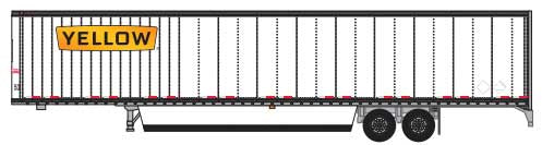 Trainworx N Hyundai 53' Dry Van Semi Trailer with Skirts - Assembled -- Yellow #2 (white, orange; Wide Lettering Logo)