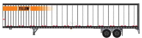 Trainworx N Hyundai 53' Dry Van Semi Trailer - Assembled -- Yellow #1 (white, Orange Fading Stripe; Narrow Lettering Logo)