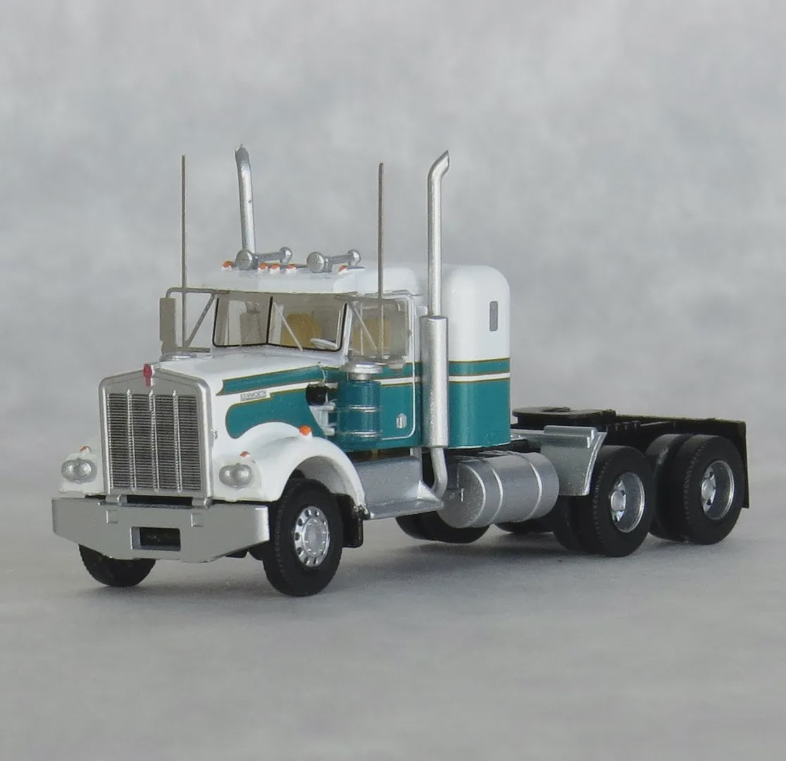 Trainworx N 1970s Kenworth W900 Seminole Tractor w/36" Sleeper Cab - Assembled -- White, Green
