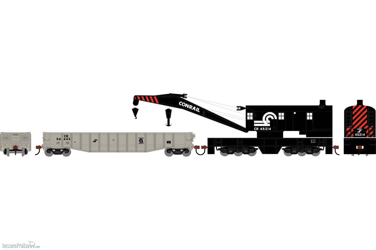 Athearn HO 200-Ton Crane and 50' Gondola Set, Conrail (CR) #45214 (Crane); #56442 (Gondola)