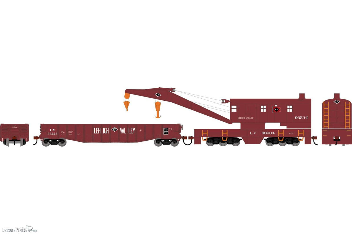 Athearn HO 200-Ton Crane and 50' Gondola Set, Lehigh Valley (LV) #96534 (Crane); #33223 (Gondola)