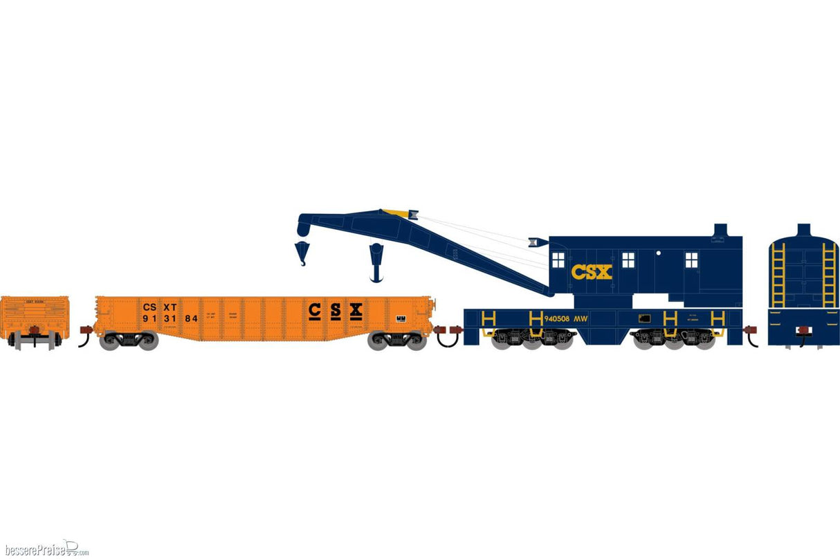 Athearn HO 200-Ton Crane and 50' Gondola Set, CSX (CSXT) #940508 (Crane); #913184 (Gondola)