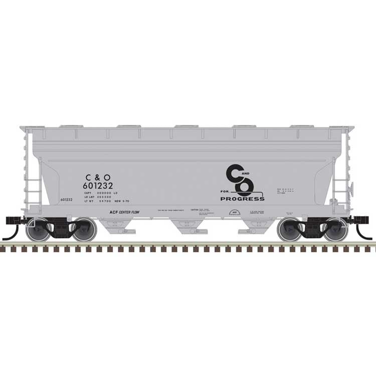 Atlas Trainman HO ACF 3560 Center-Flow Covered Hopper - Ready to Run – Chesapeake & Ohio #601224 (gray, black, Progress Logo)