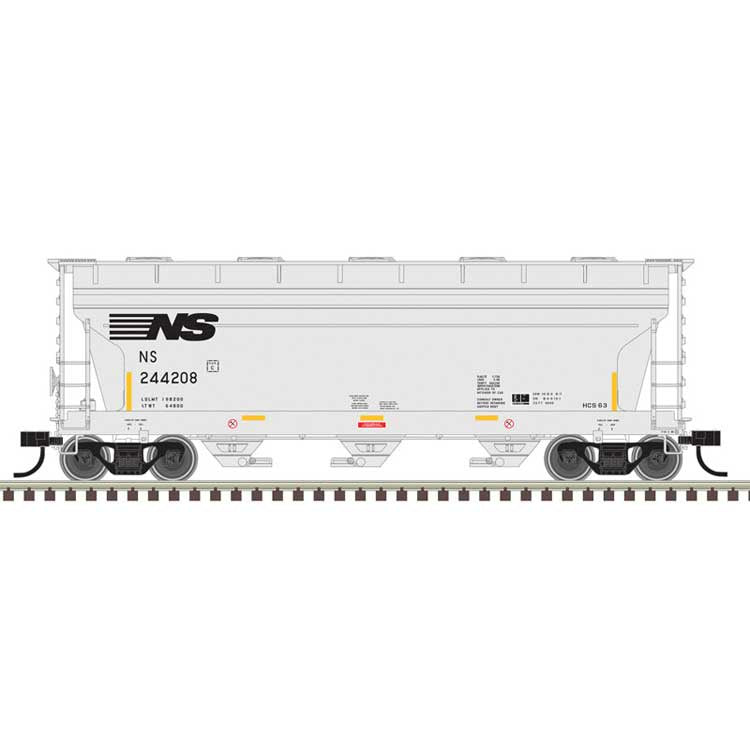 Atlas Trainman HO ACF 3560 Center-Flow Covered Hopper - Ready to Run – Norfolk Southern #244230 (gray, black, yellow conspicuity marks)