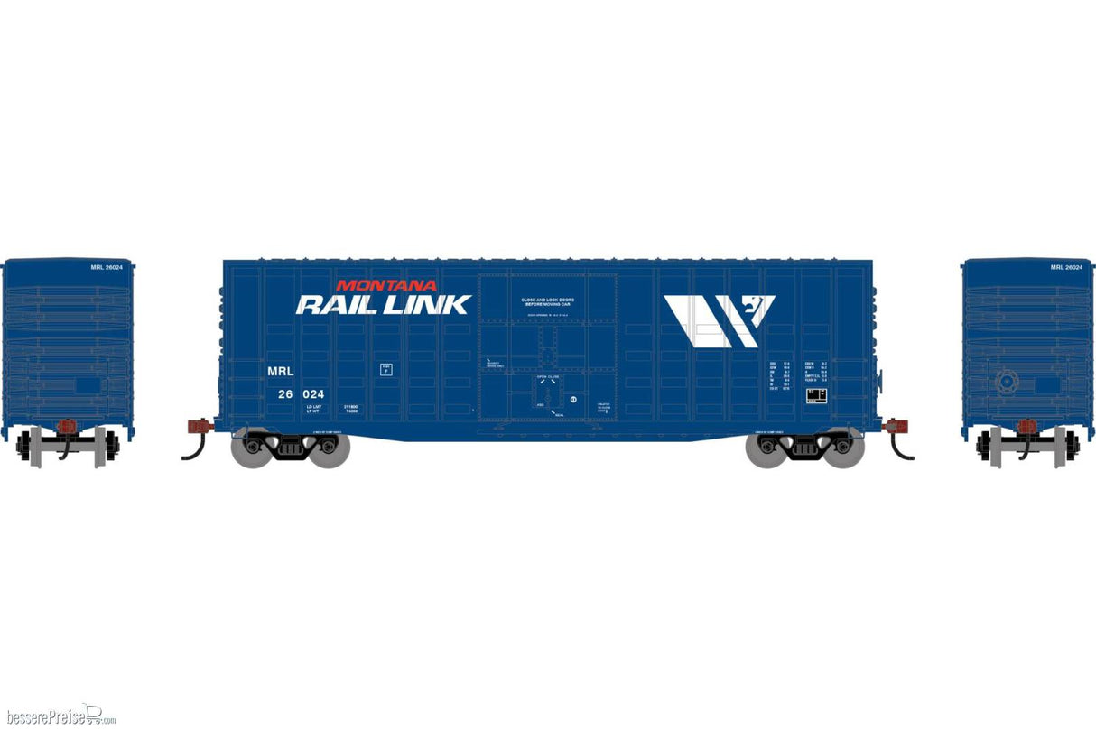 Roundhouse HO  50' Waffle High Cube Box Car, Montana Rail Link (MRL) #26024