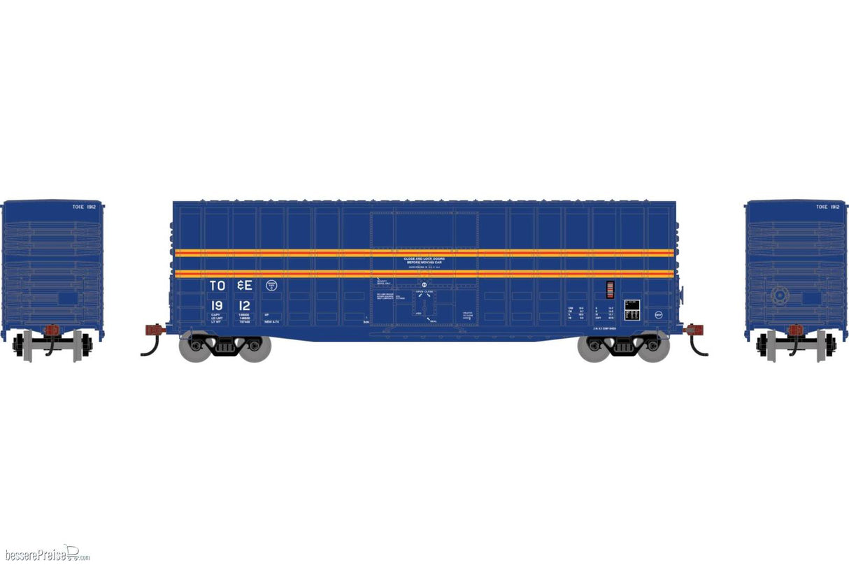 Roundhouse HO  50' Waffle High Cube Box Car, Texas Oklahoma & Eastern (TO&E)#1912