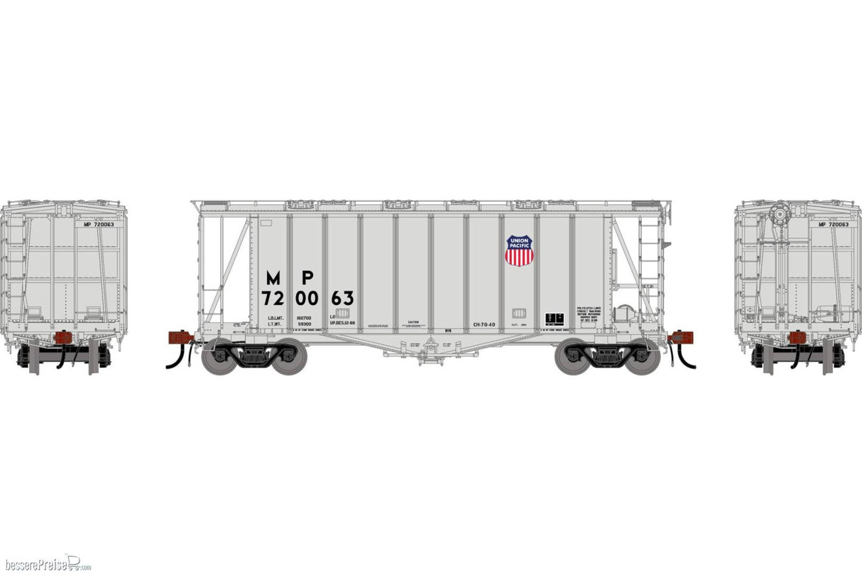 Athearn Genesis HO  GATC 2600 Airslide Covered Hopper- Early, Missouri Pacific (MP) 'UP' #720063