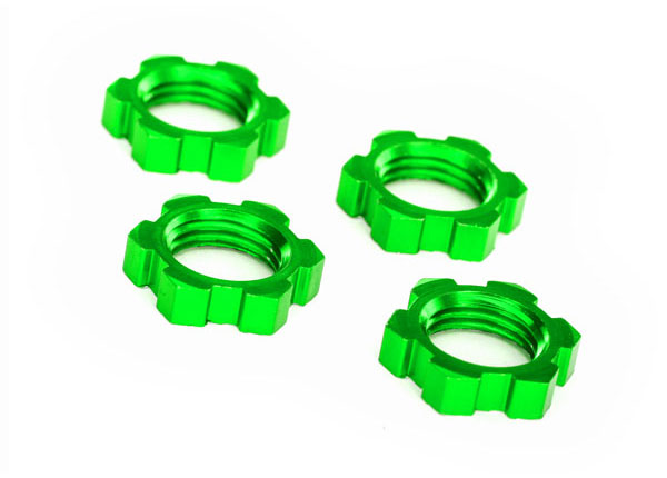 Traxxas 7758G Wheel nuts, splined, 17mm, serRated (green-anodized) (4) - TRA7758G
