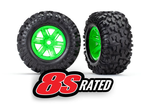 Traxxas 7772G Tires & Wheels, assembled, glued (X-Maxx Green Wheels, Maxx AT Tires, foam Inserts) (left & right) (2) - TRA7772G