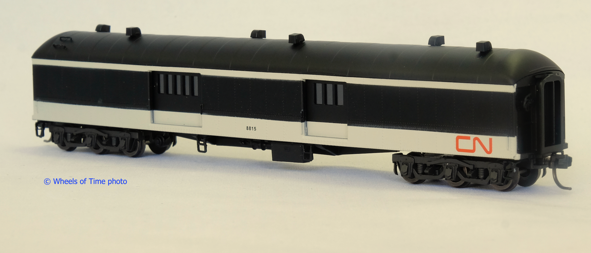 Wheels of Time N Scale Class BE-73-D 70' Baggage-Express w/Arched Roof - Ready to Run -- Canadian National #8815 (Post-1961 Scheme, black, white, Noodle Logo)