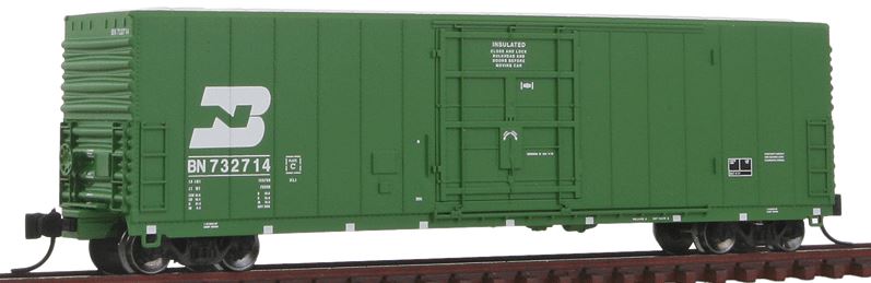 Wheels of Time PC&F 50' 70-Ton XLI Insulated Plug-Door Boxcar w/10' 6" Youngstown Door -- Burlington Northern #732714 (1990s Scheme, Cascade Green, white, Small Logo) - 805-61052