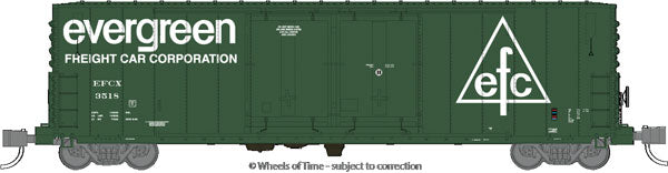 Wheels of Time PC&F 50' 70-Ton Insulated Double Plug-Door Boxcar w/8' Landis Doors Ready to R -- Evergreen Freight Car Corp. #3316 (green, white, Billboard Lettering & Logo) - 805-61091