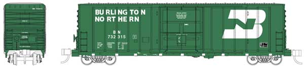 Wheels of Time Pacific Car & Foundry 70-Ton 50' Exterior-Post Insulated Boxcar - Ready to Run -- Burlington Northern 732333 (Cascade green, white, Large Logo) - 805-61165