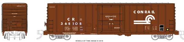 Wheels of Time Pacific Car & Foundry 70-Ton 50' Exterior-Post Insulated Boxcar - Ready to Run -- Conrail 360552 (Boxcar red, white) - 805-61177