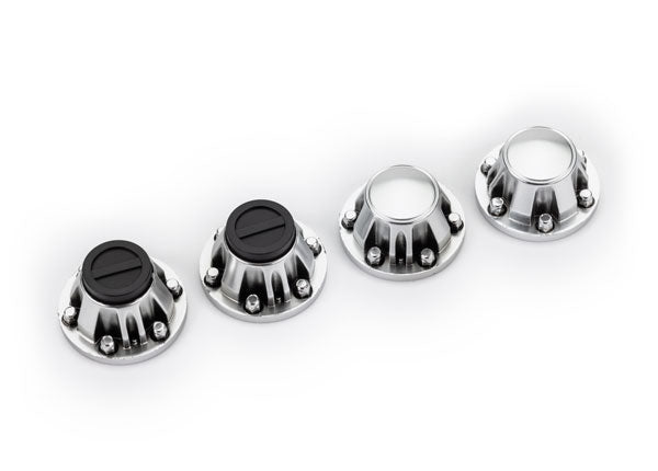 Traxxas 8152 Center caps, Wheel (satin chrome) (Front (2), Rear (2)) (requires #8255A extended thread stub axle)
