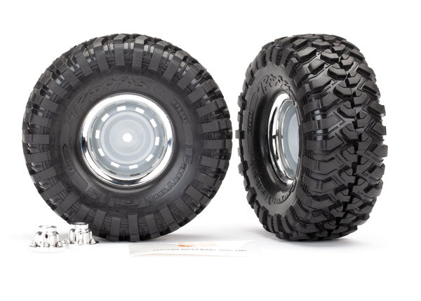 Traxxas 8166 Tires and Wheels, assembled, glued (1.9' chrome Wheels, Canyon Trail 4.6x1.9” Tires) (2)/ center caps (2)/ Decal Sheet (requires #8255A extended stub axle) - TRA8166