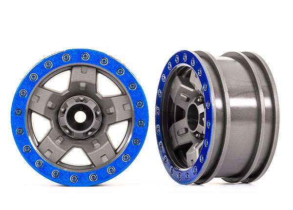 Traxxas 8180 Wheels, TRX-4 Sport 2.2 (gray, - Blue beadlock style) (2)
