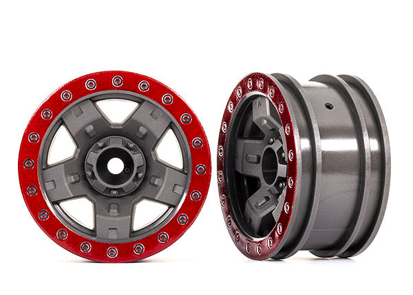 Traxxas 8180 Wheels, TRX-4 Sport 2.2 (gray, - Red beadlock style) (2)