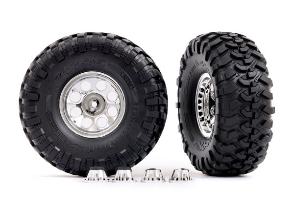 Traxxas 8184 Tires & Wheels, assembled, glued (2.2' classic chrome Wheels, Canyon Trail 5.3x2.2' Tires, foam Inserts) (2)/ center caps (Front (2), Rear (2)) (requires #8255A extended thread stub axle)