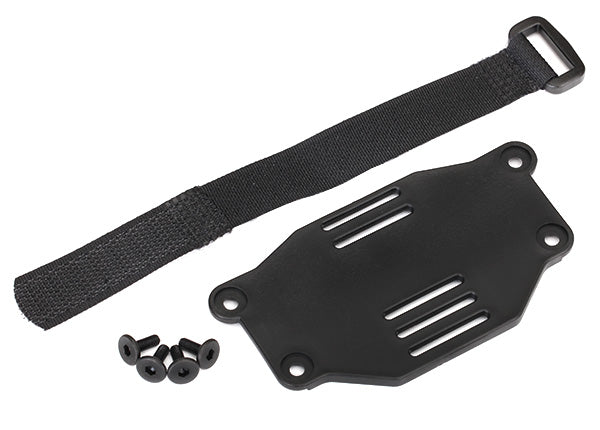 Traxxas 8223 Battery Plate/ battery strap/ 3x8 flat-head Screws (4) (requires #8072 inner Fenders) - TRA8223