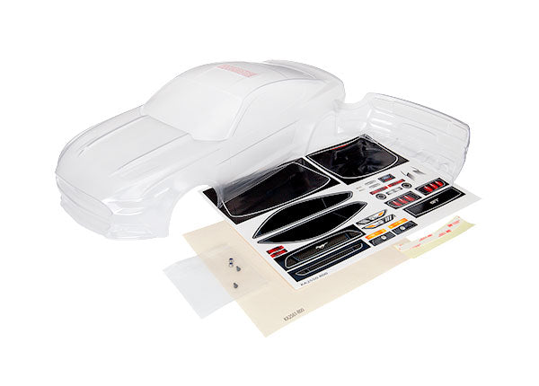 Traxxas 8312 Body , Ford Mustang (Clear , requires painting) / window masks / Decal Sheet - TRA8312