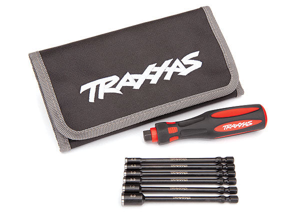 Traxxas 8719 Speed Bit Master Set, nut driver, 6-piece, includes premium handle (medium), travel pouch, and nut drivers (4.0mm, 4.5mm, 5.0mm, 5.5mm, 7.0mm, 8.0mm), 1/4' drive - TRA8719