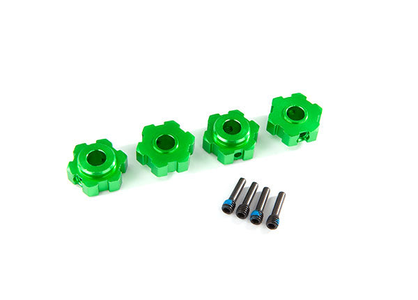 Traxxas 8956G Wheel hubs , Hex , aluminum (green-anodized) (4) / 4x13mm screw pins (4) - TRA8956G