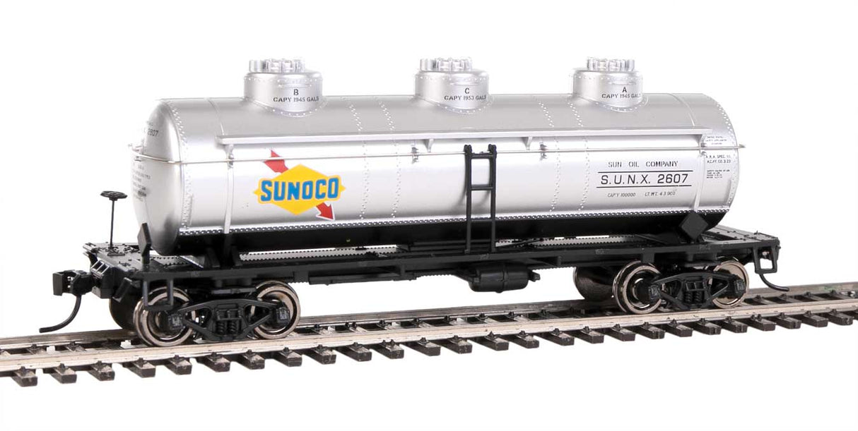 Walthers Mainline 36' 3-Dome Tank Car - Ready to Run -- Sunoco #2607 - 910-1141