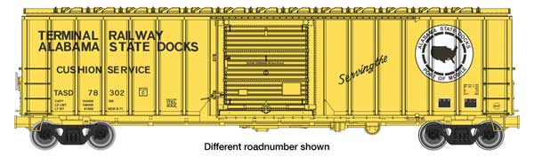 WalthersMainline HO 50' ACF Exterior Post Boxcar - Ready to Run -- Terminal Railway Alabama State Docks TASD #78319 (yellow, black, white)