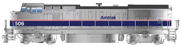 WalthersMainline HO GE Dash 8 P32-8BWH - ESU(R) Sound & DCC -- Amtrak(R) #506 - Phase IV (silver, blue stripe, red & white pinstripes) - 910-19563