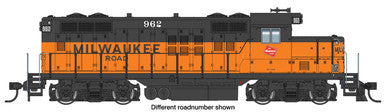 Walthers Mainline HO EMD GP9 Phase II with Chopped Nose - ESU(R) Sound and DCC -- Milwaukee Road #977 (orange, black; rebuild w/GP20 ID plates)