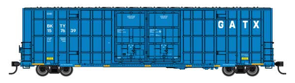 WalthersMainline HO 60' High Cube Plate F Horizontal Post Boxcar - Ready to Run -- GATX Leasing BKTY #157639 (blue, white)