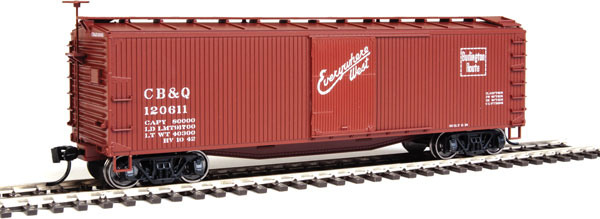Walthers Mainline 40' USRA Wood Boxcar - Ready To Run -- Chicago, Burlington & Quincy #120611 (Boxcar Red, Everywhere West Slogan) - 910-40156