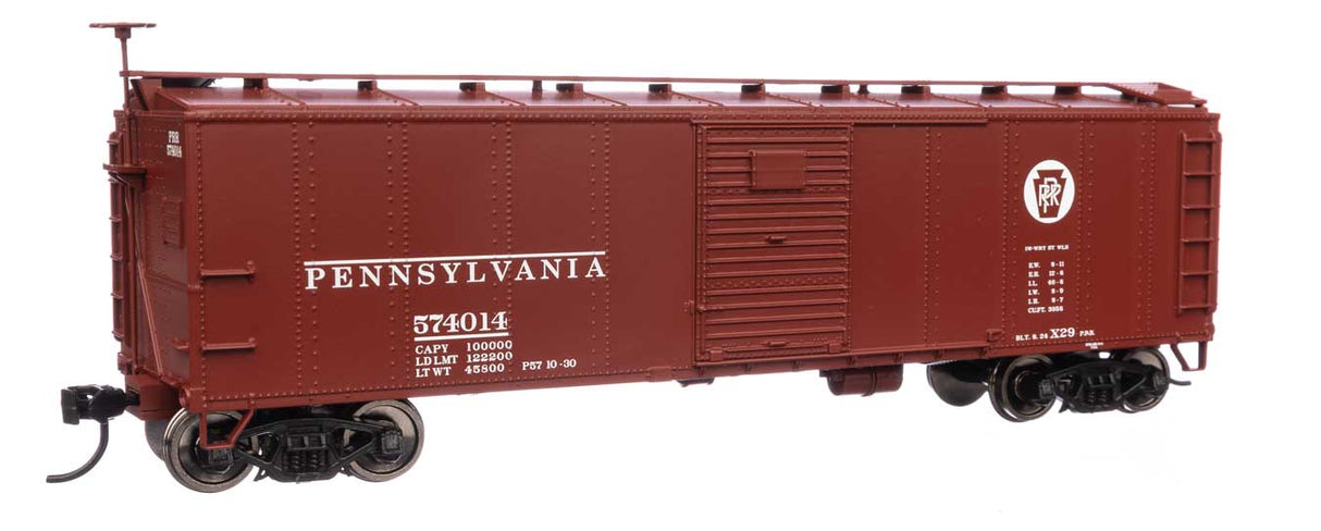 WalthersMainline HO 40' Early X29 Boxcar - Ready to Run -- Pennsylvania Railroad #574014 Circle Keystone (Tuscan, white)