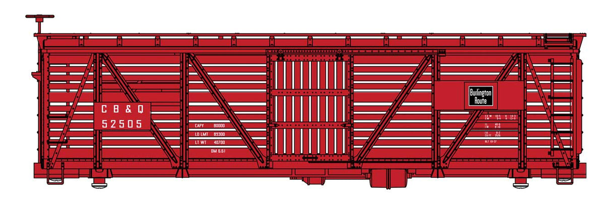 WalthersMainline HO 40'Wood Stock Car - Ready to Run -- Chicago, Burlington & Quincy #52505