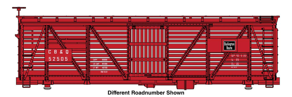 WalthersMainline HO 40'Wood Stock Car - Ready to Run -- Chicago, Burlington & Quincy #52582