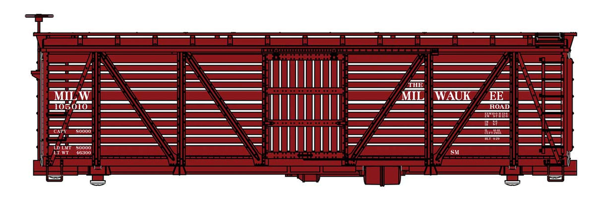 WalthersMainline HO 40'Wood Stock Car - Ready to Run -- Milwaukee Road #105010