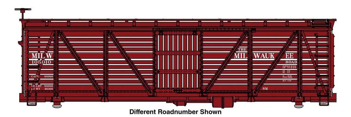 WalthersMainline HO 40'Wood Stock Car - Ready to Run -- Milwaukee Road #105023