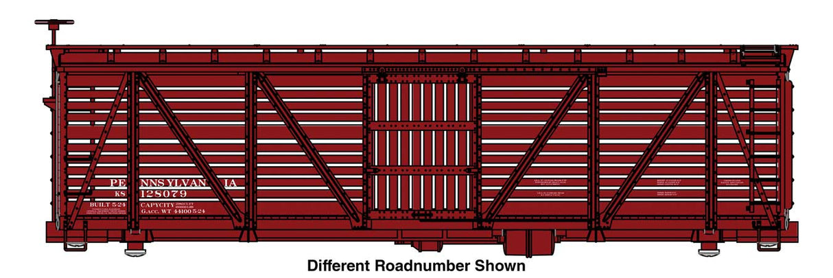 WalthersMainline HO 40'Wood Stock Car - Ready to Run -- Pennsylvania Railroad #128085